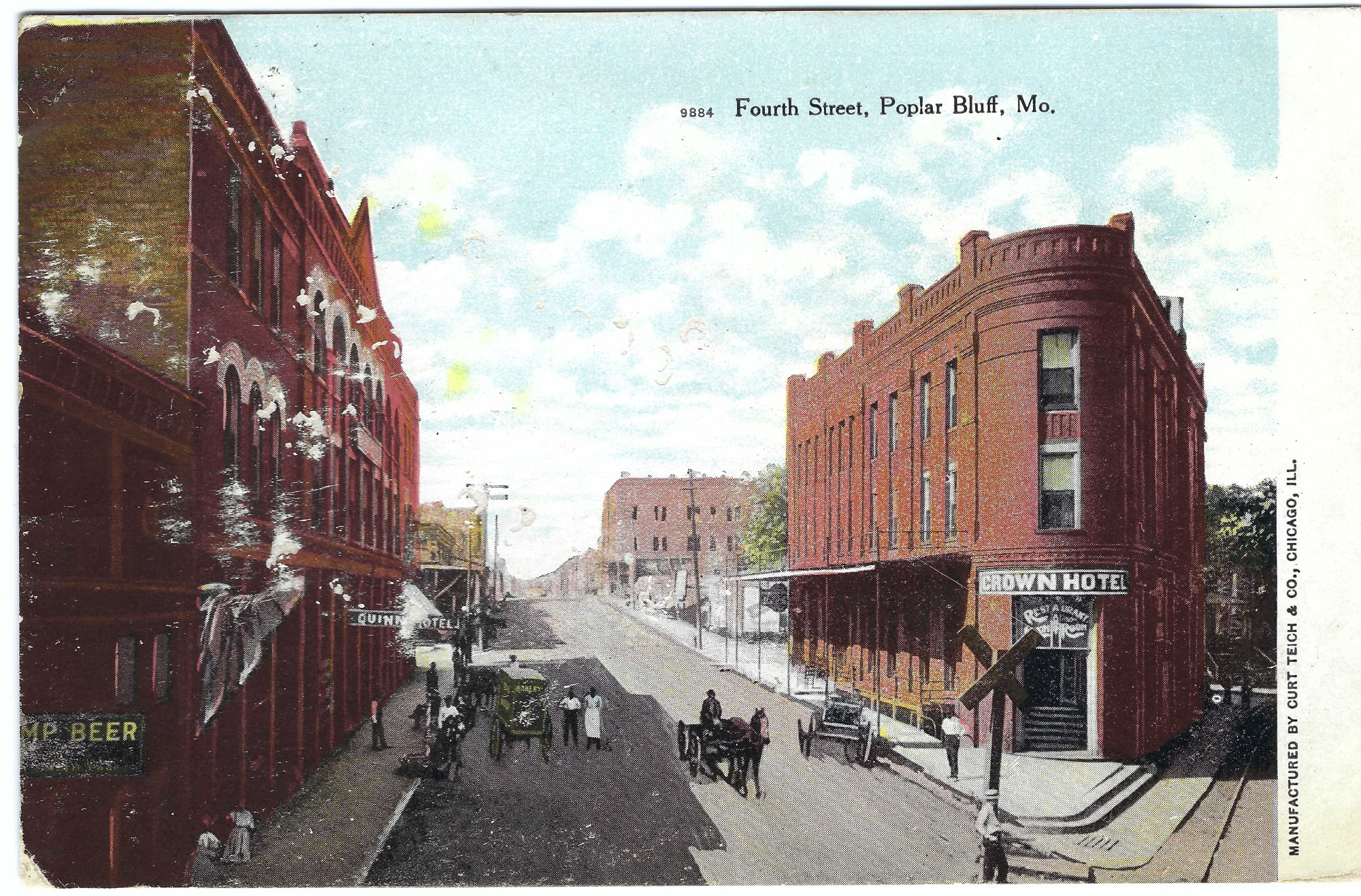 Fourth Street (Broadway), Poplar Bluff, Mo. — Crown Hotel and Quinn Hotel, 1908 - historic postcard, Poplar Bluff Missouri, November 18, 1908