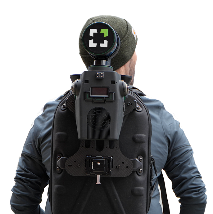 Nexys mounted on-back — hands-free scanning through tight environments