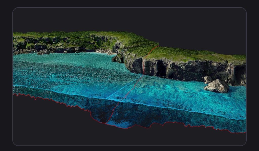 Coastal bathymetry and seabed point cloud with survey boundary
