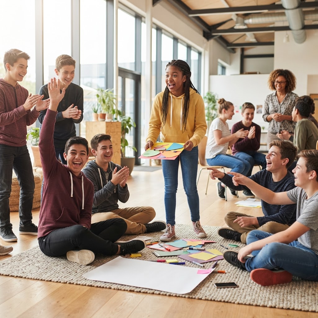 Teens in an interactive group workshop