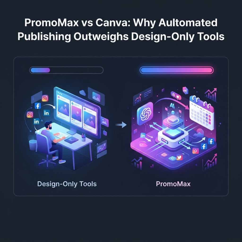 PromoMax vs Canva: Why Automated Publishing Outweighs Design-Only Tools — Canva alternative for marketing automation
