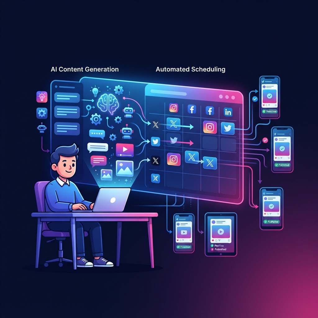 How can I use AI to create and schedule Social Media posts automatically?