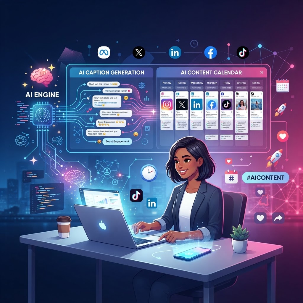 How to use AI tools to generate Social Media captions and content calendars?