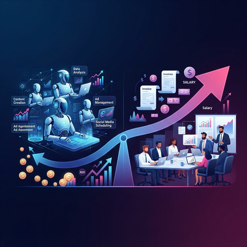 The True Economic Impact of Hiring AI Agents vs Agencies — cost comparison AI agents vs marketing agency