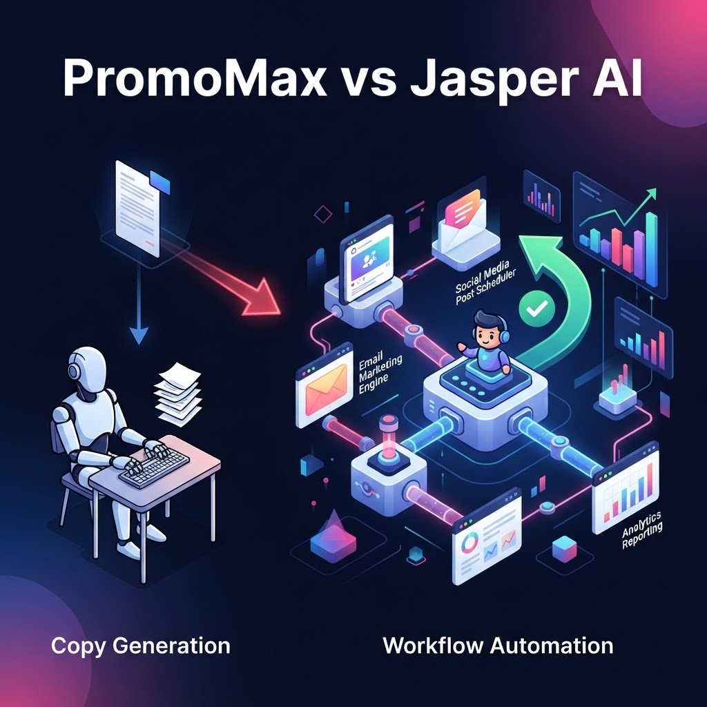 PromoMax vs Jasper AI: Why Workflow Automation Wins Over Copy Generation — Jasper AI alternative