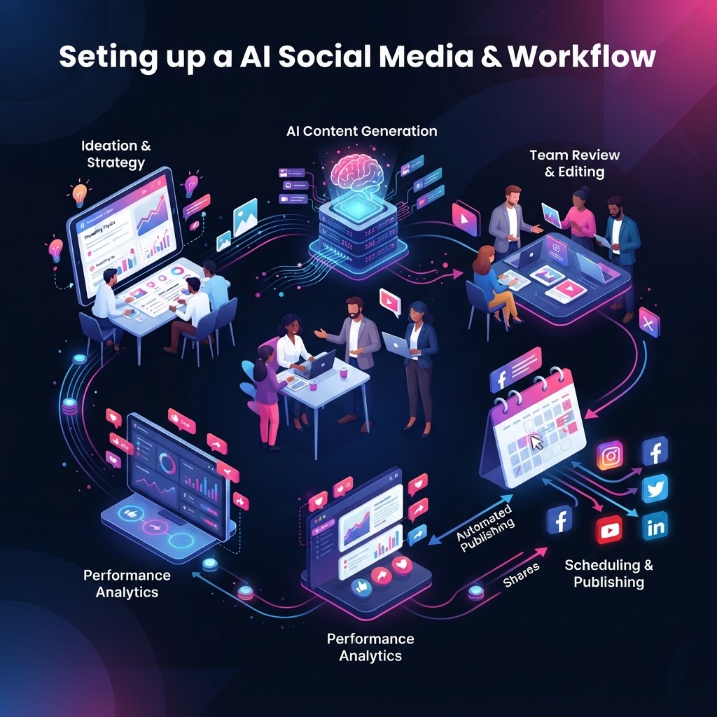 How to set up an AI Social Media workflow for a small team?