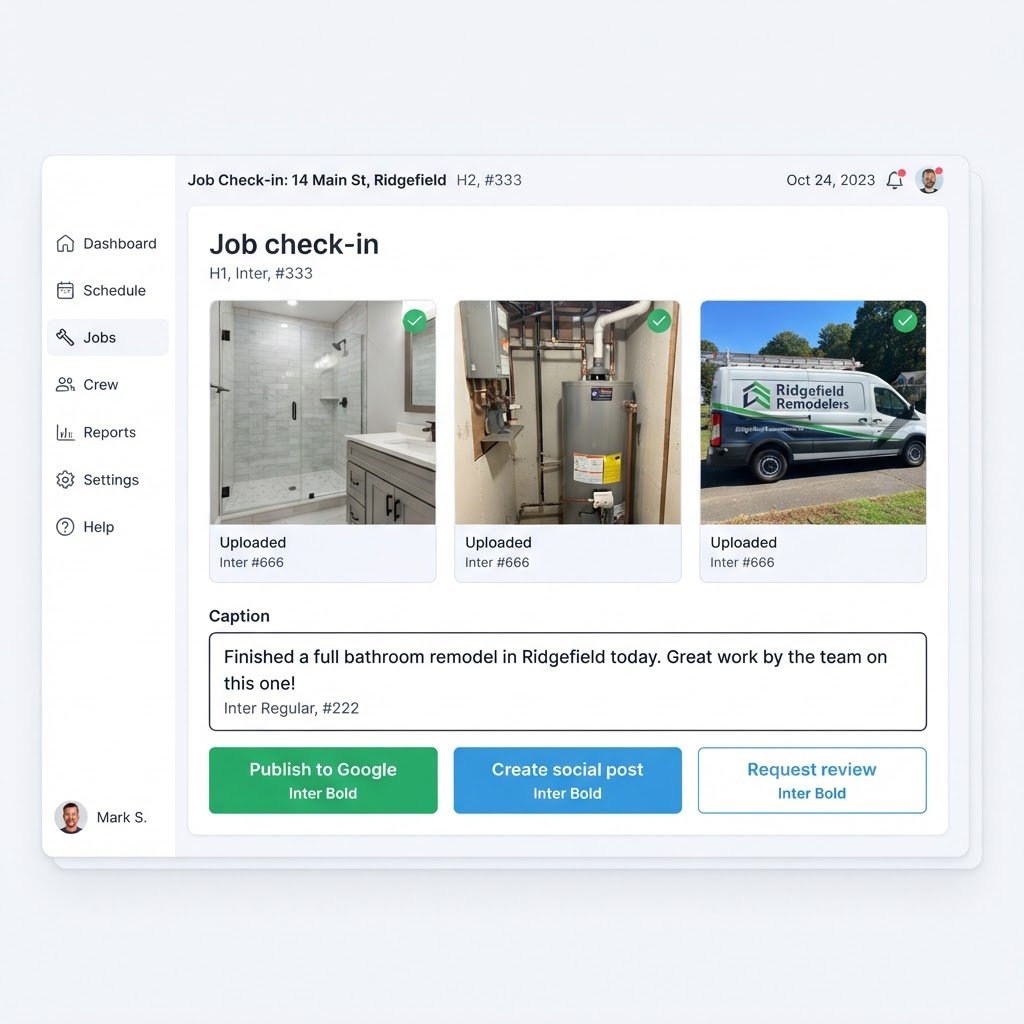 Finished job photos turned into Google posts and social posts by PromoMax