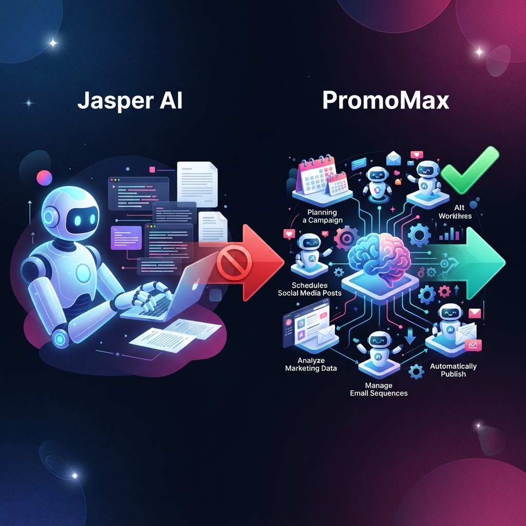 PromoMax vs Jasper AI: Why Workflow Automation Beats Content Generation — Jasper AI alternative