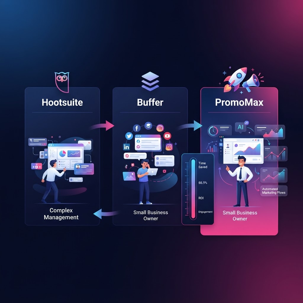 Hootsuite vs Buffer vs PromoMax which is best for small business