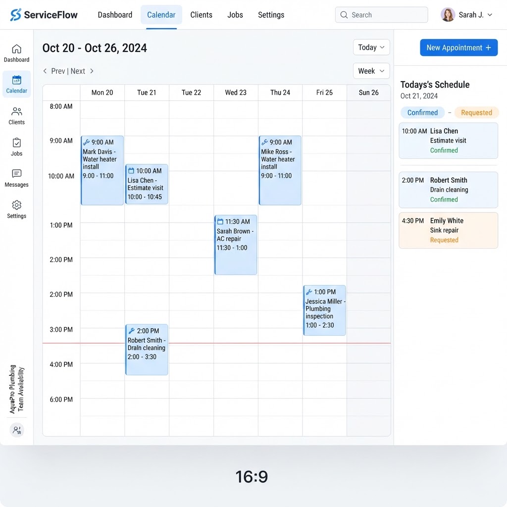 AI receptionist for small business appointment and transcript view showing a captured lead and the booked job