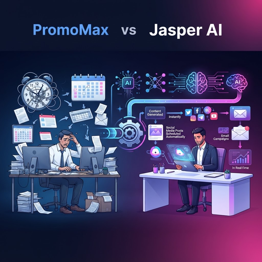 PromoMax vs Jasper AI: From Content Generation to Full Workflow Automation — PromoMax vs Jasper AI for marketing automation