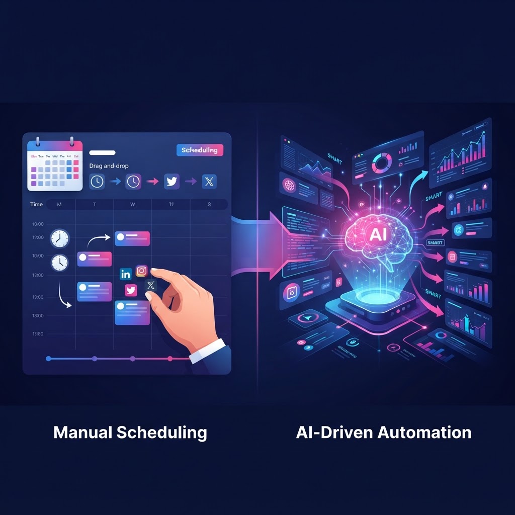 What is the difference between Social Media scheduling and AI-driven automation?