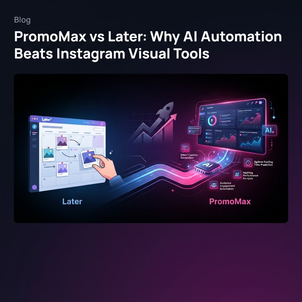 PromoMax vs Later: Why AI Automation Beats Instagram Visual Tools — Later alternative