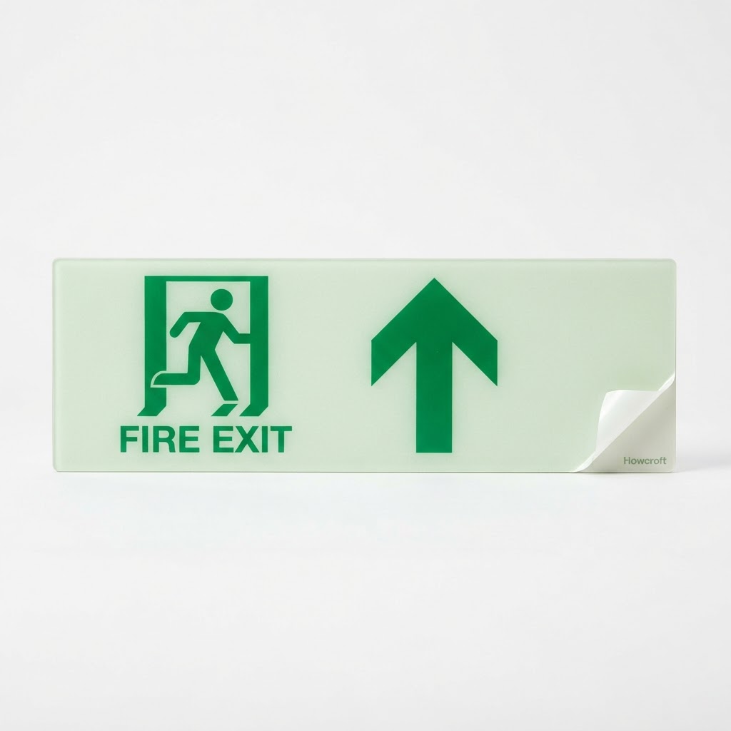 Howcroft Fire Exit Sign Above Door Arrow Up 150x450mm