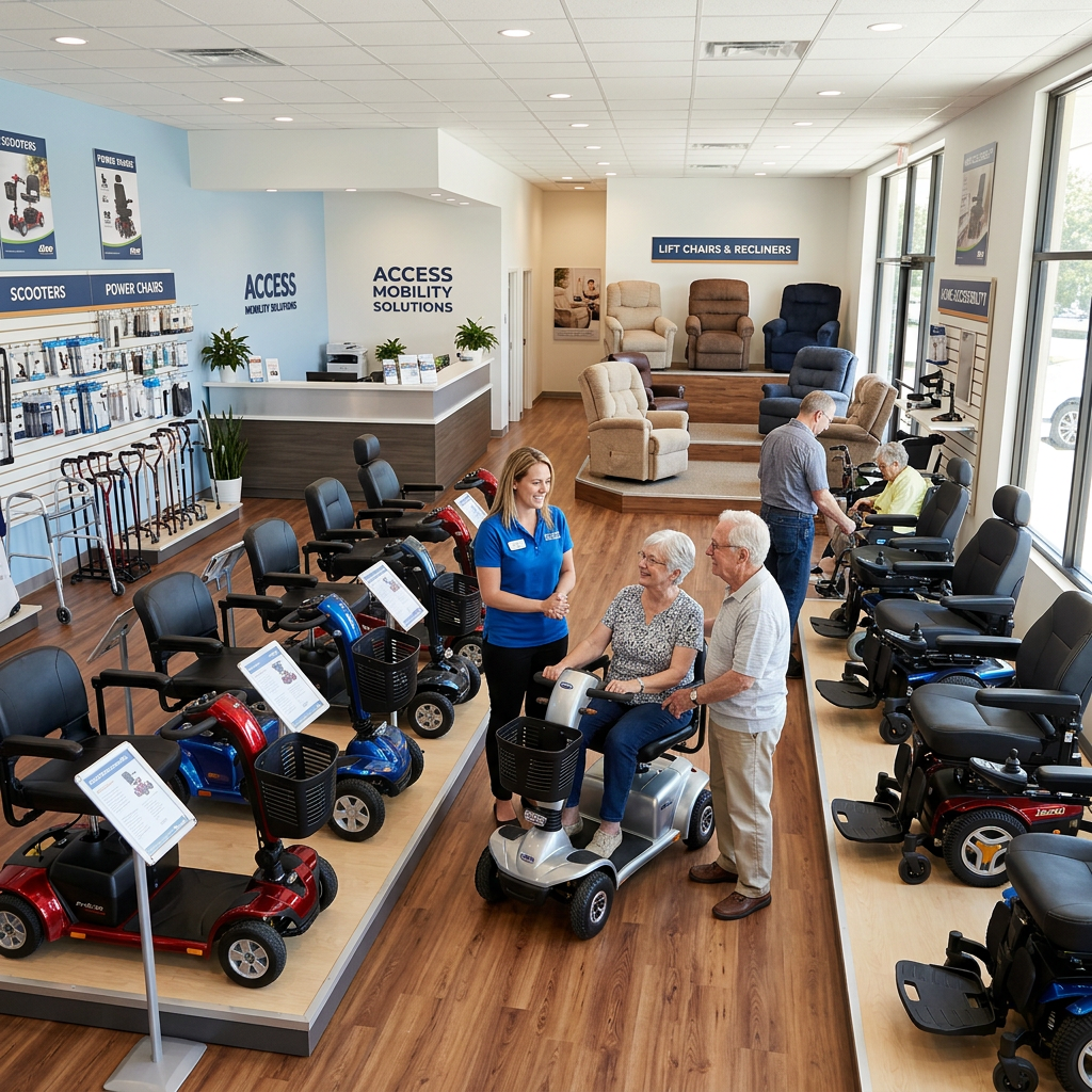 T-Town Mobility showroom featuring mobility scooters and wheelchairs in Tulsa Oklahoma