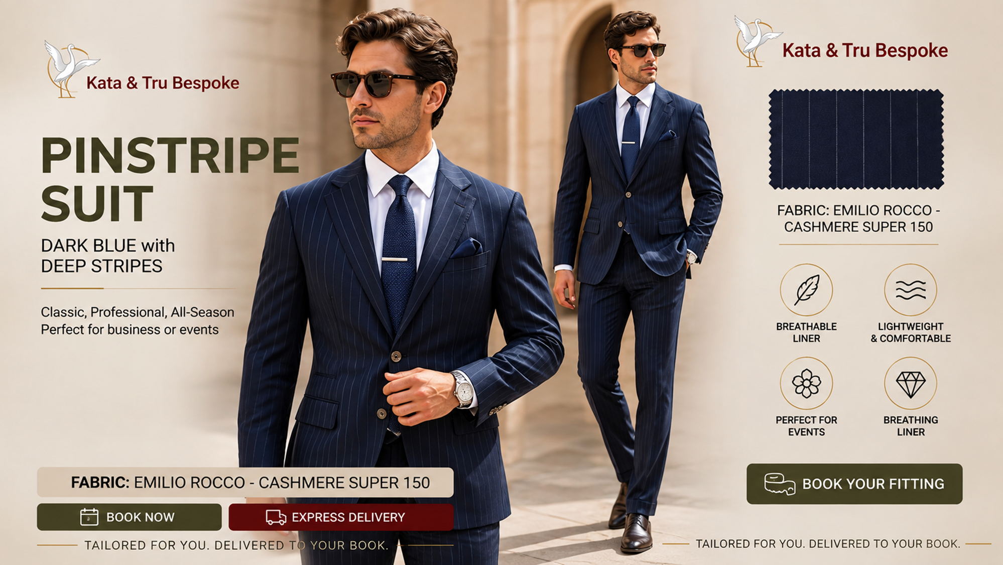 Kata & Tru Bespoke — Pinstripe Suit, Emilio Rocco Cashmere Super 150