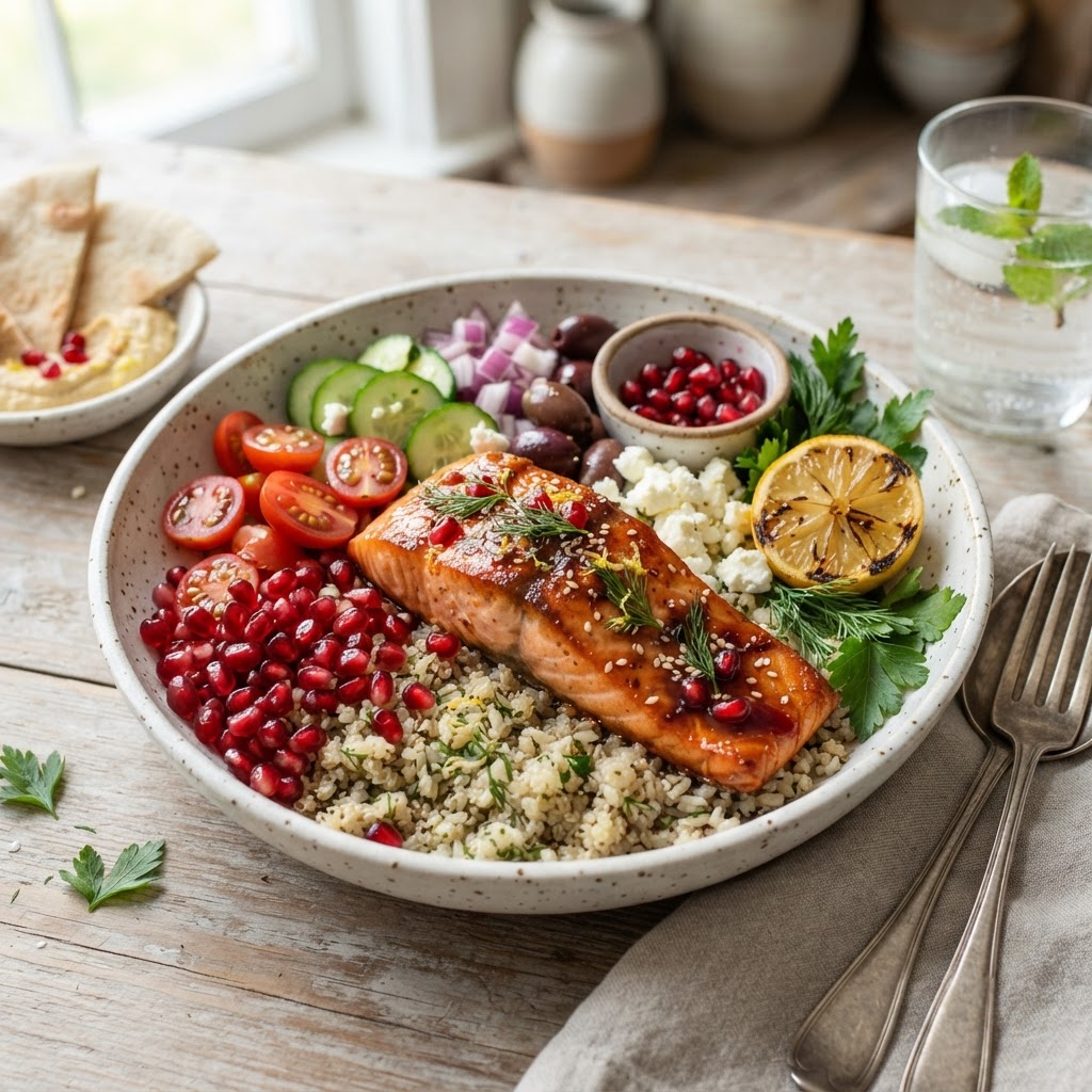 Pomegranate Glazed Salmon Bowl