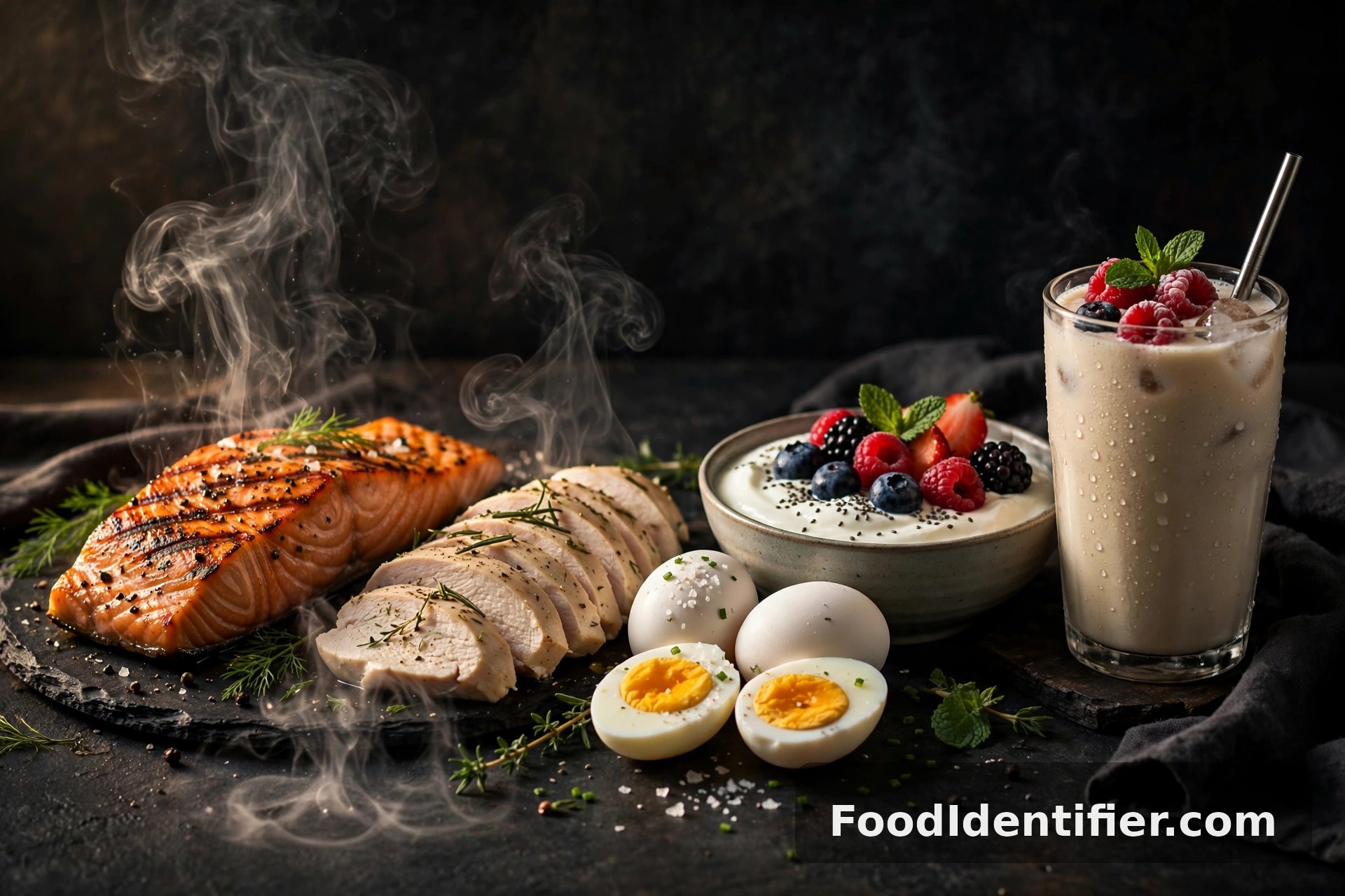 How to track protein without an app — high-protein foods with visible protein grams.