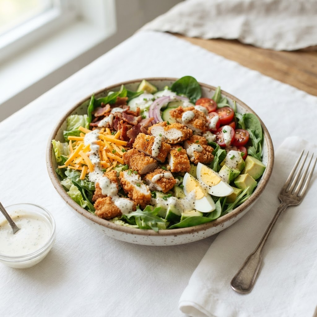 Bacon Cheddar Ranch Salad w/ Crispy Chicken