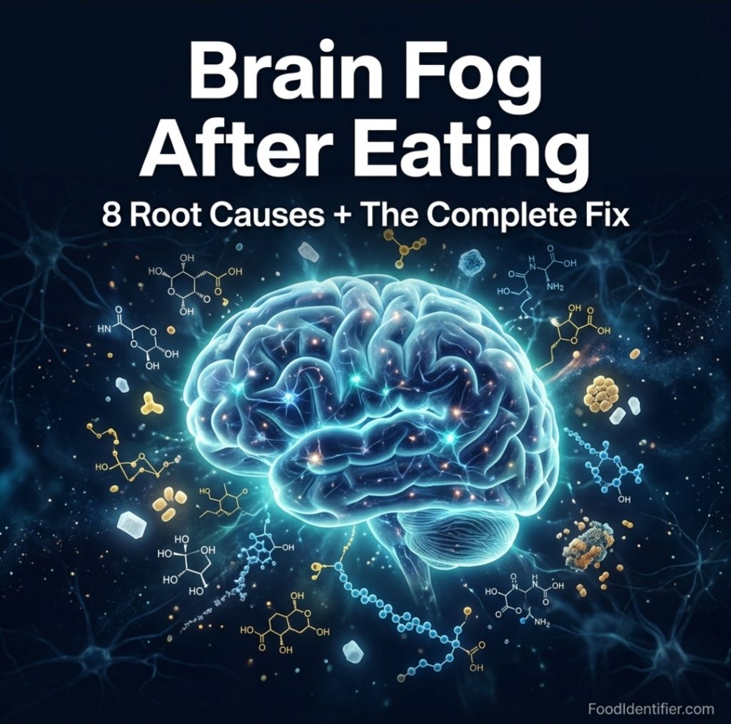Gut brain axis vagus nerve connection showing how dysbiosis triggers post-meal mental fog — FoodIdentifier.com