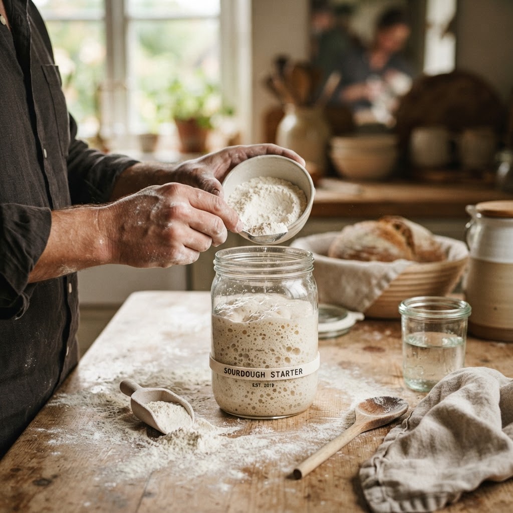A live sourdough starter — the wild yeast and bacteria that do the fermenting.