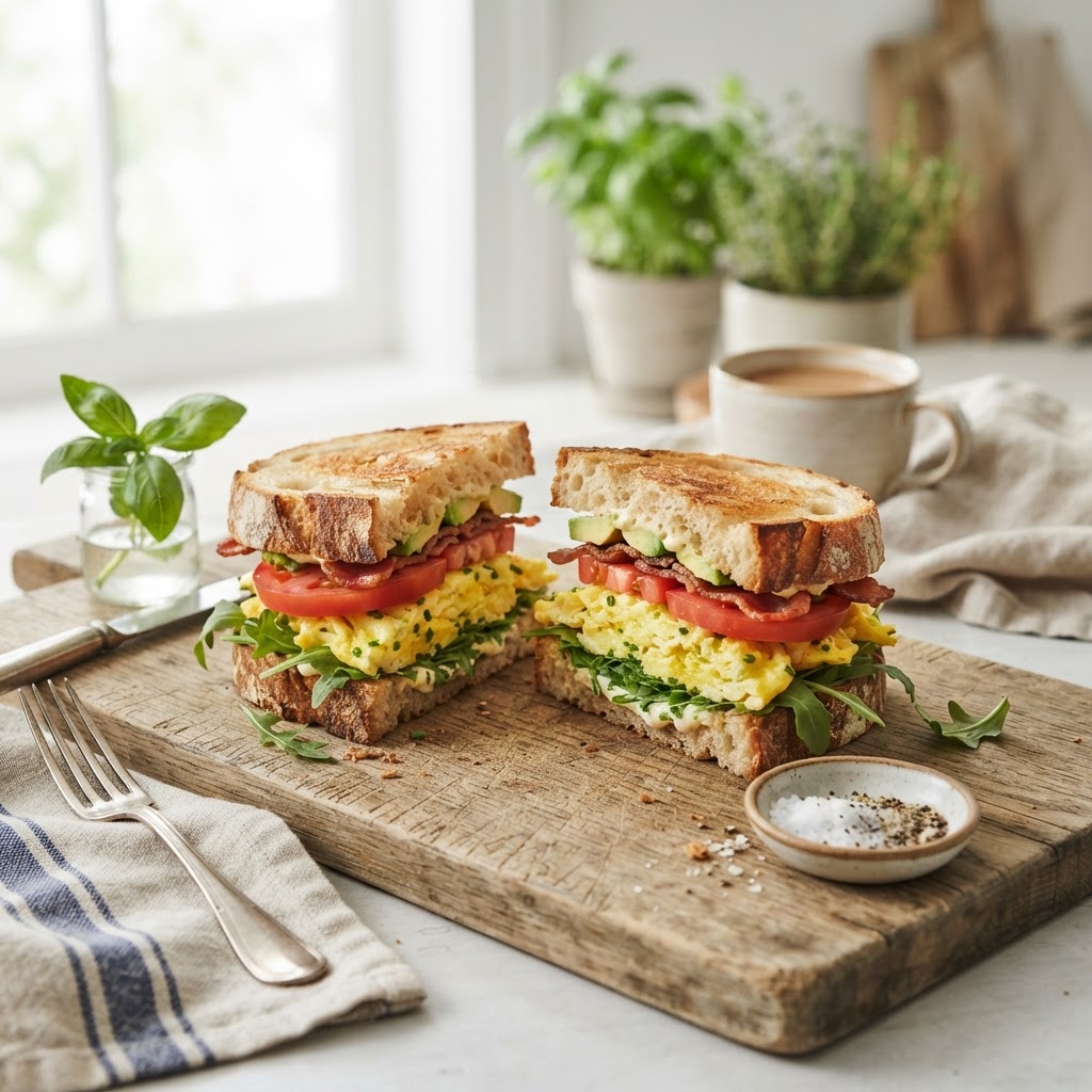 Sourdough paired with protein and vegetables — the pairing steadies the meal more than the bread alone.