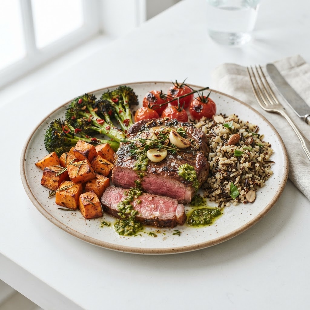 Caramelized Garlic Steak Plate