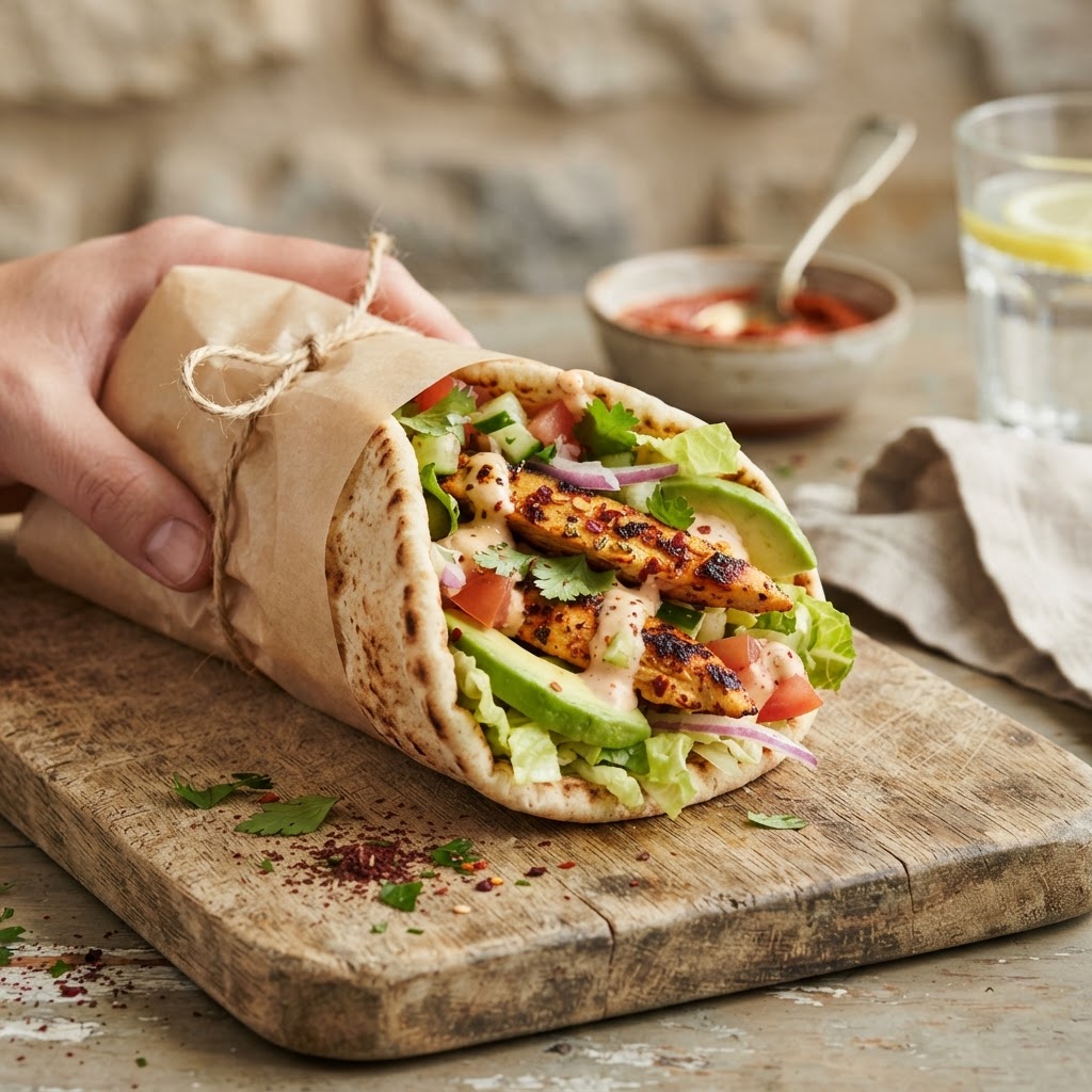 Spicy Chicken + Avocado Pita