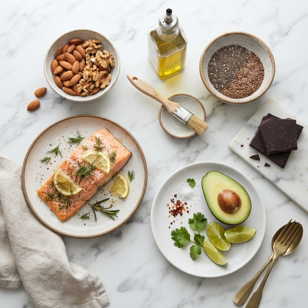 Healthy fats — avocado, olive oil, nuts, and seeds that support GLP-1 production
