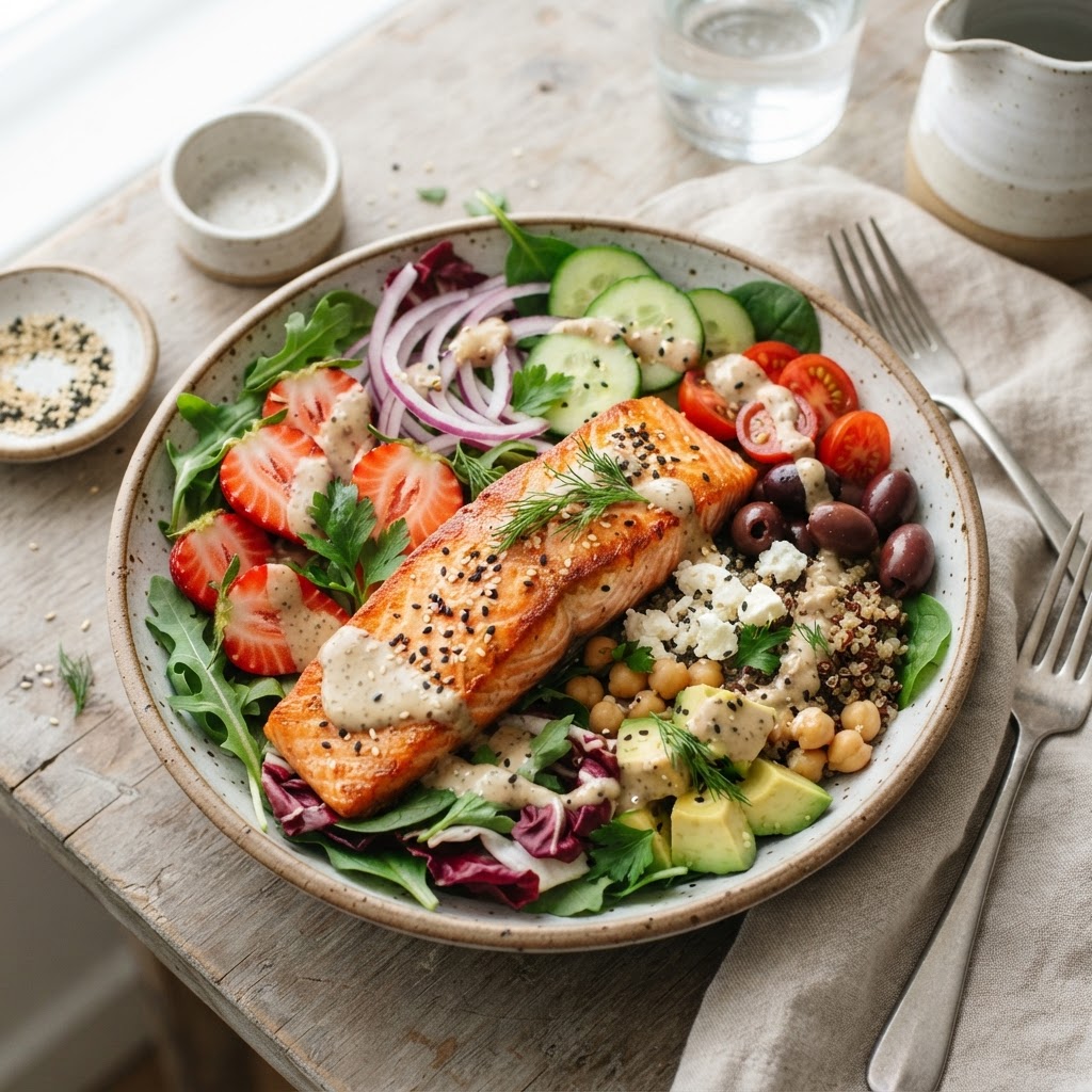 Salmon + Strawberry Sesame Bowl