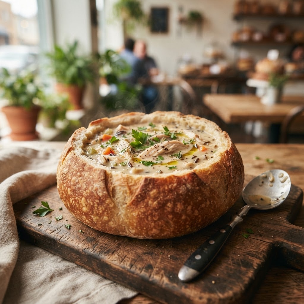Cream of Chicken & Wild Rice Soup (bread bowl)