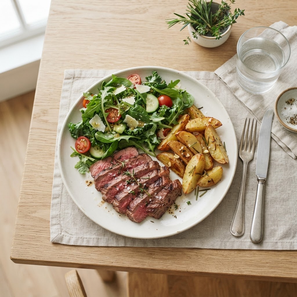 A normal dinner plate delivers about half a gram of creatine — plus the protein that matters more.