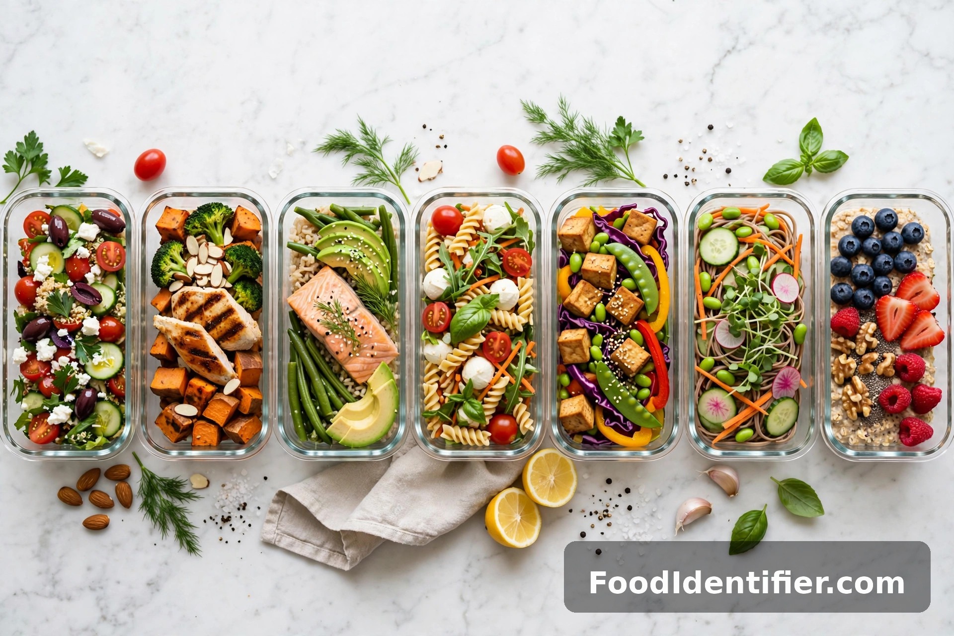 Meal rotation method — prepped weekly meals with known calorie counts, no tracking app needed.