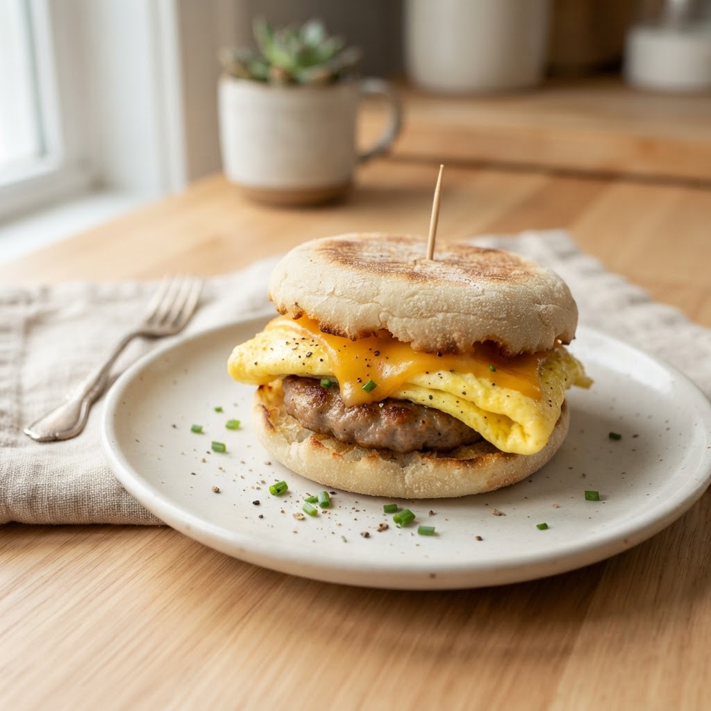 Sausage, Egg & Cheese on English Muffin