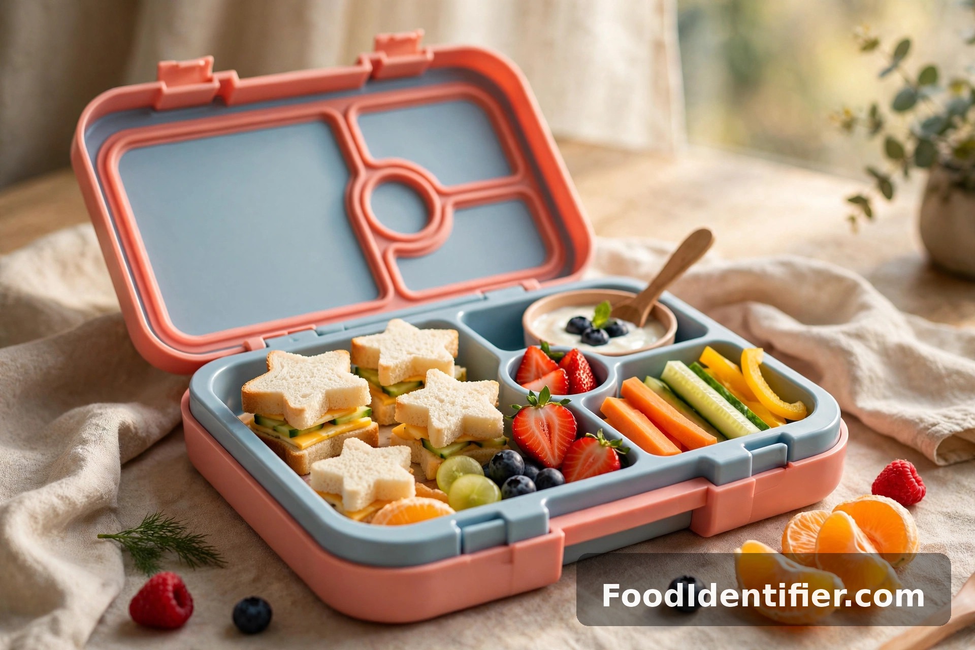 Lunchbox scanner — a packed school lunch photographed for its 1–100 Lunchbox Score.