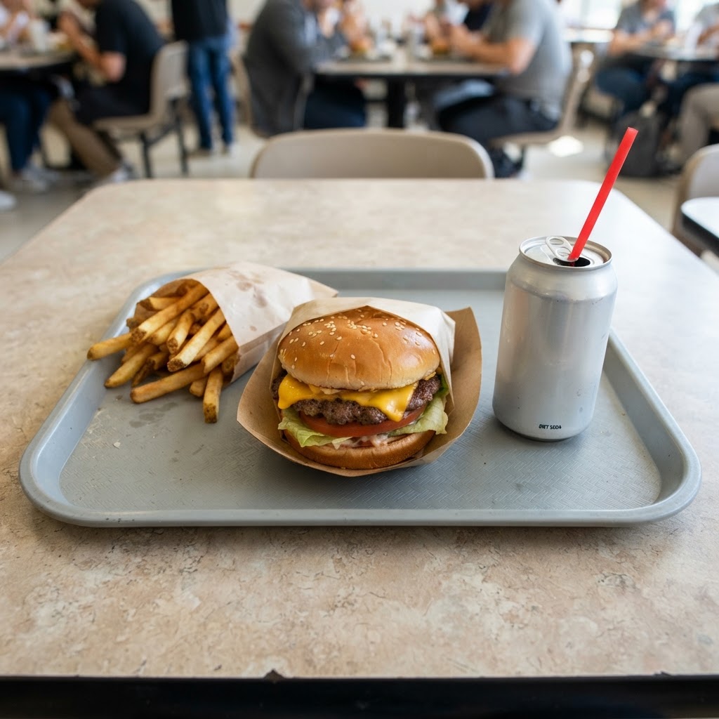 Diet soda with fast food — the meal matters more than the drink for weight loss.