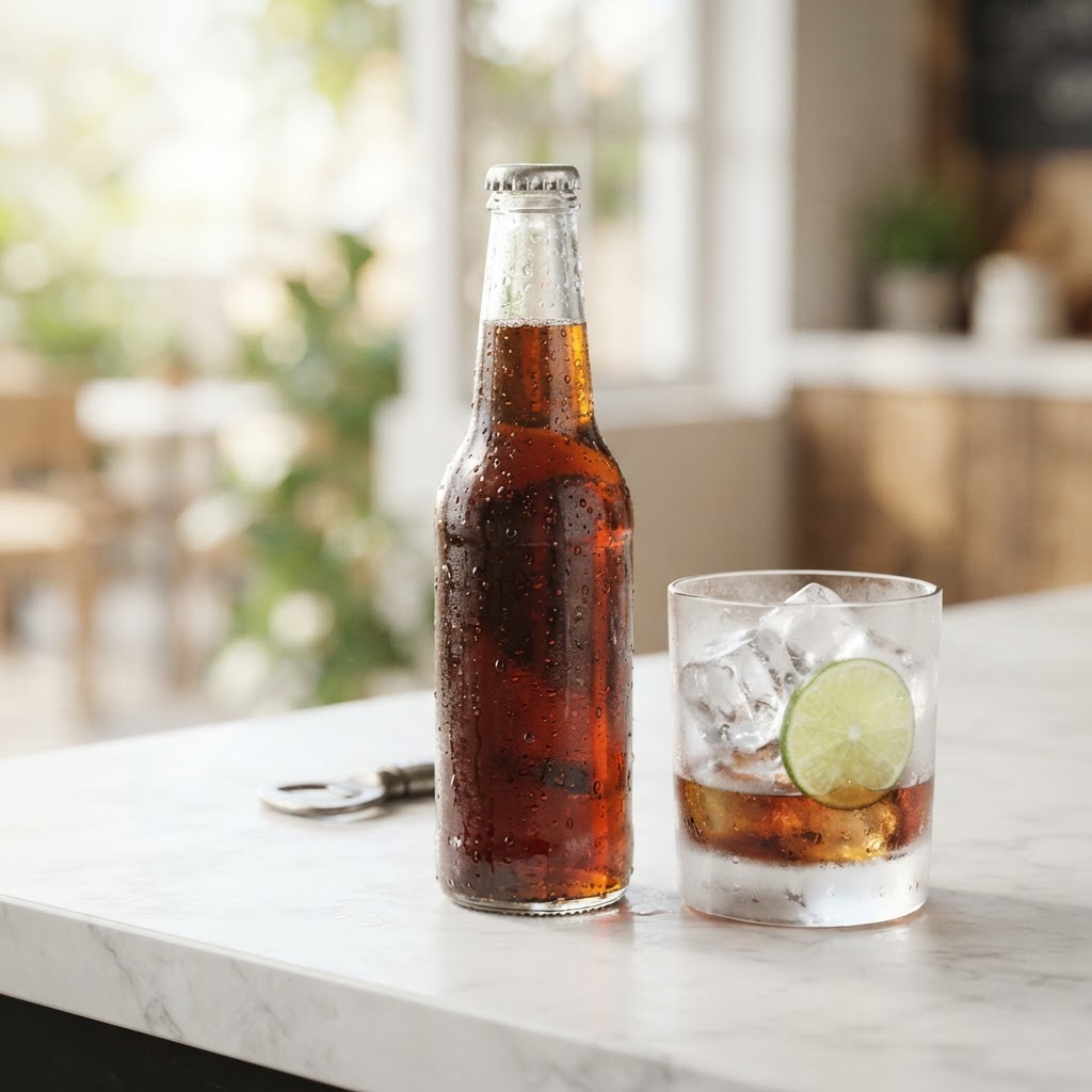 A glass of cola with ice — 155 calories per 12 oz can