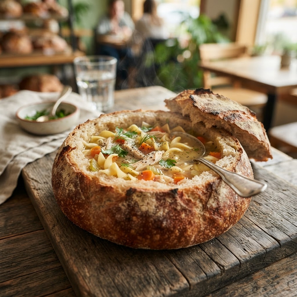 Homestyle Chicken Noodle Soup (bread bowl)
