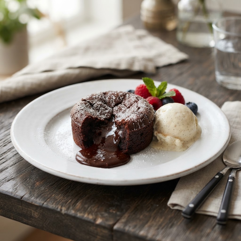 Triple Chocolate Meltdown with Vanilla Ice Cream