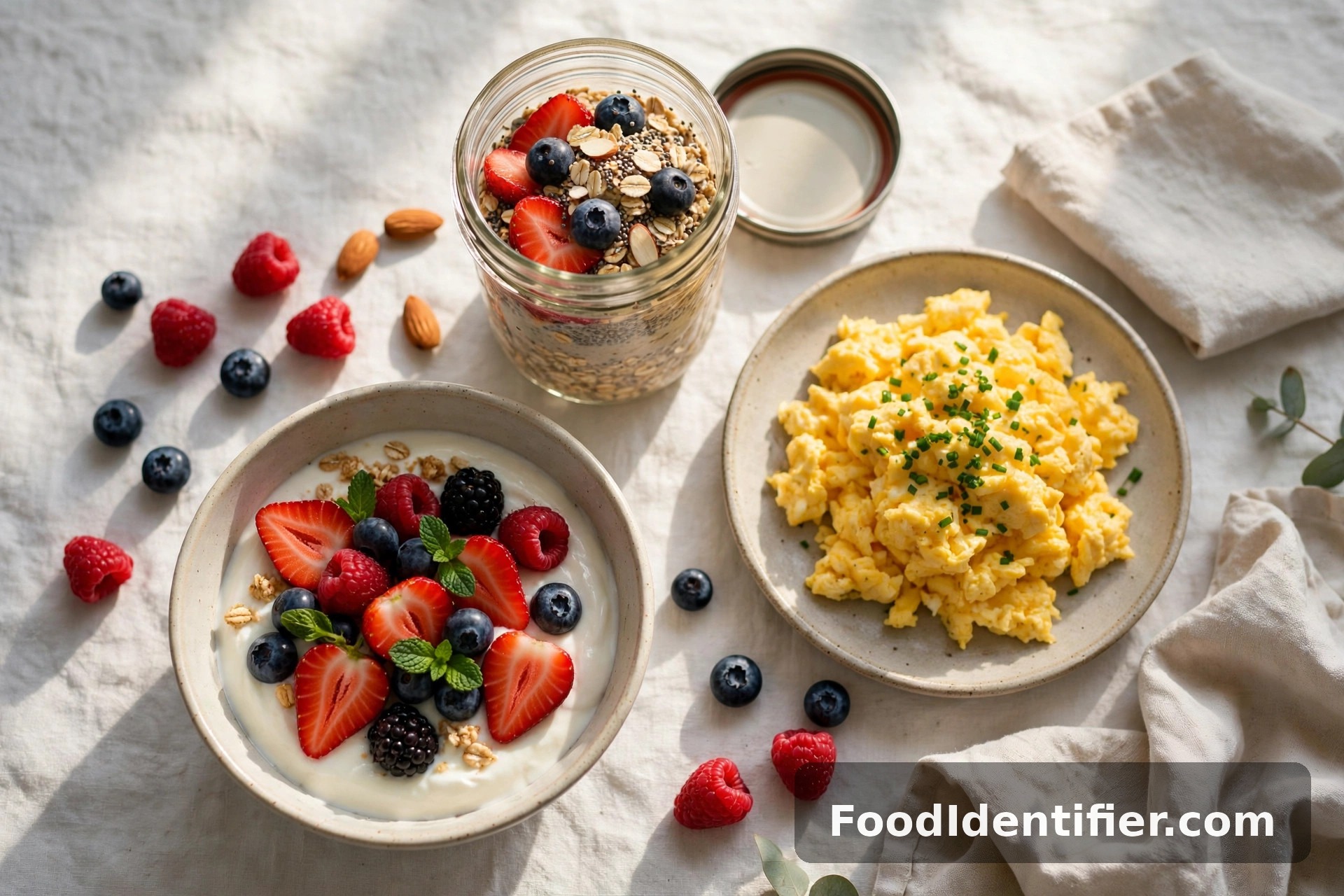 High-protein anchor breakfasts — Greek yogurt bowl with 22 grams of protein, no app tracking needed.
