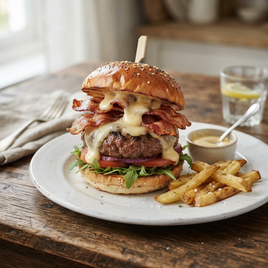 Cheesy Bacon Fondue Burger