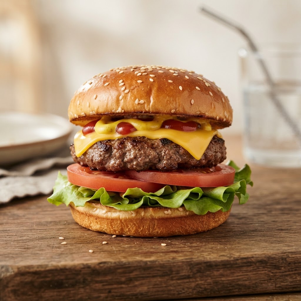 Cheeseburger W/ Mustard & Ketchup