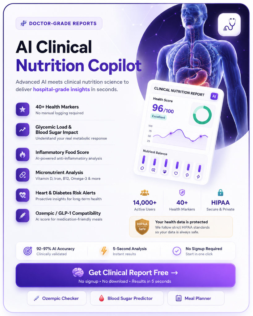AI Clinical Nutrition Copilot - Doctor-grade reports with 40+ health markers, glycemic load, HIPAA secure