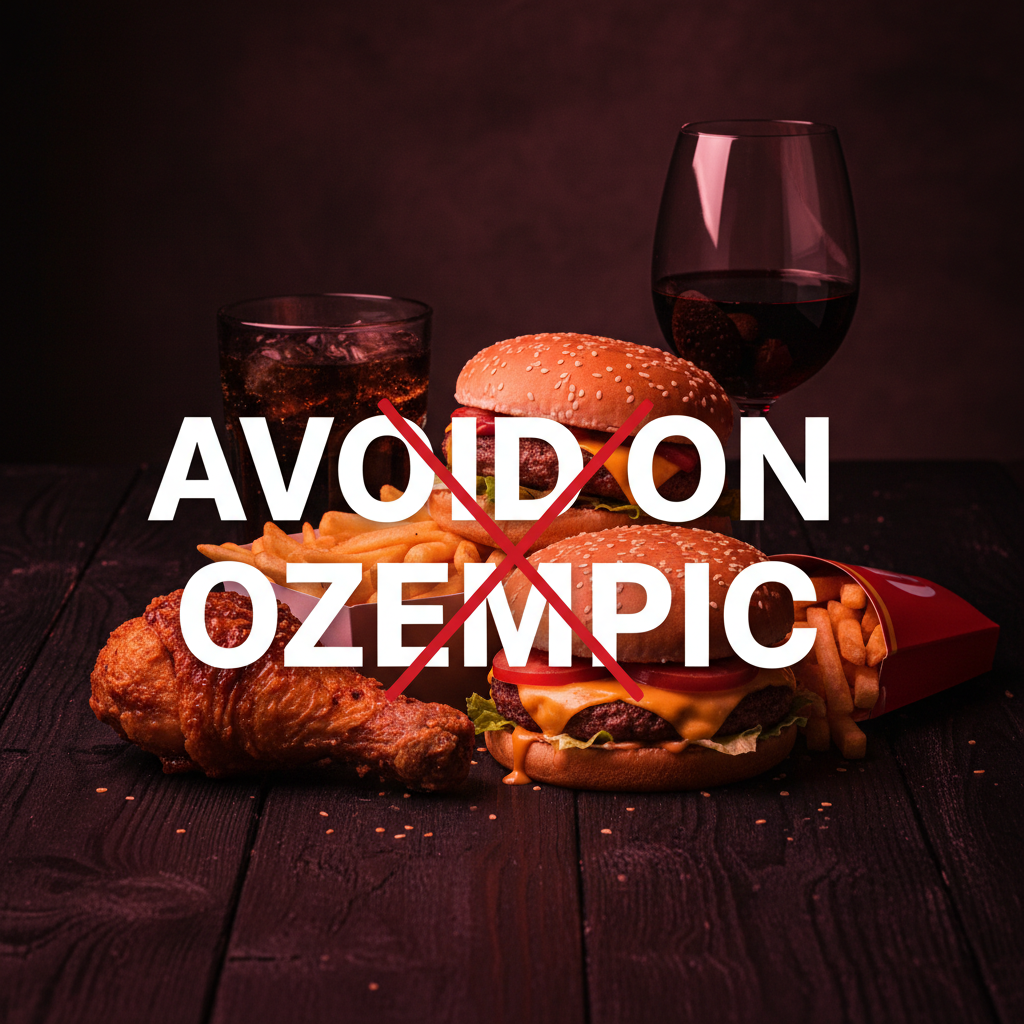 Foods to avoid on Ozempic — fried chicken, greasy burger, french fries, soda, alcohol cause severe nausea on GLP-1 medications — FoodIdentifier warning guide 2026