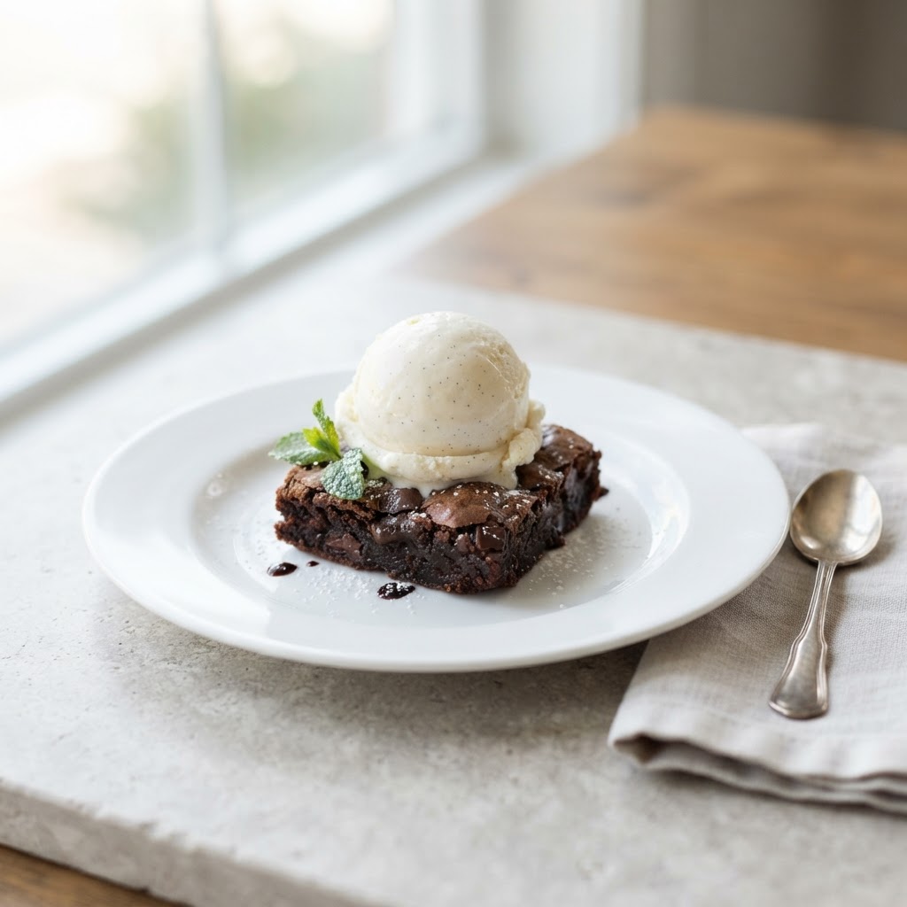 Brownie Bite with Vanilla Ice Cream