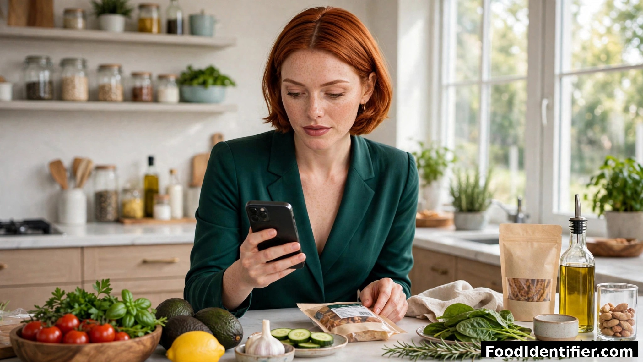 Free AI food analyzer — scanning a packaged food's ingredient label with a smartphone.