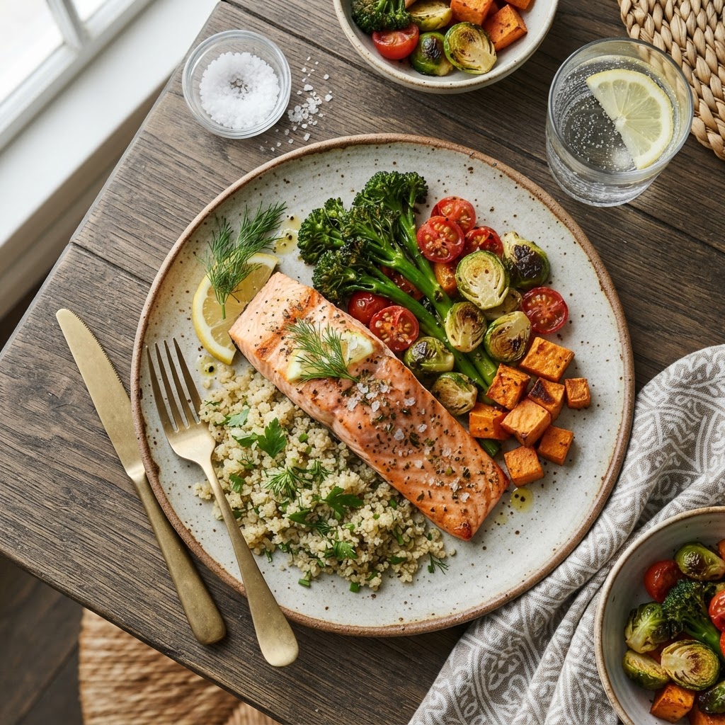 The meal still matters — fiber, protein and food order shrink the spike before the walk smooths the rest.
