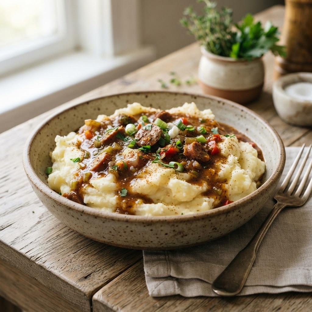 Mashed Potatoes w/ Cajun Gravy