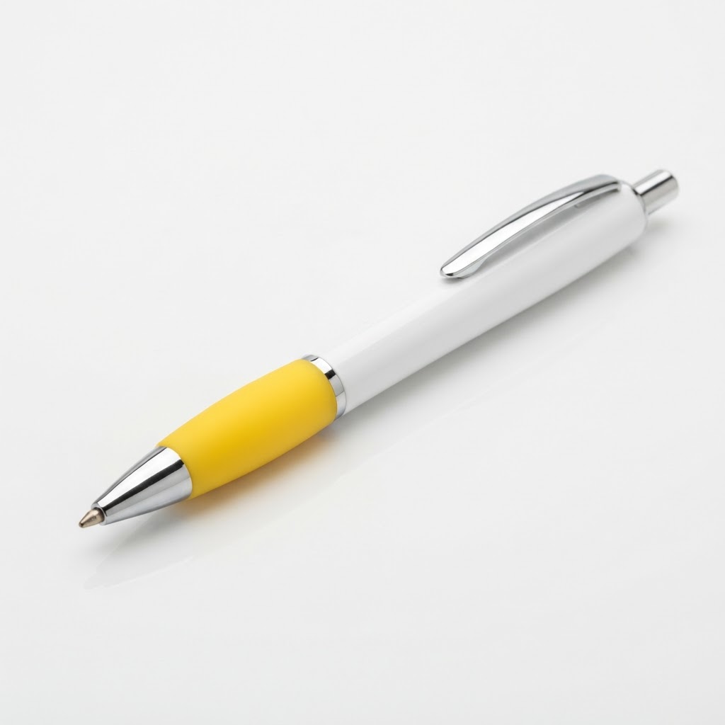 Yellow grip printed logo pen