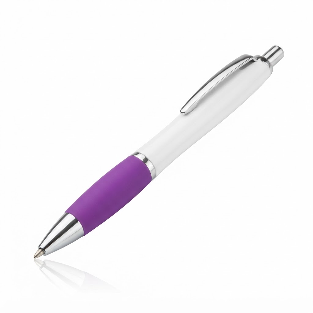 Purple grip printed logo pen